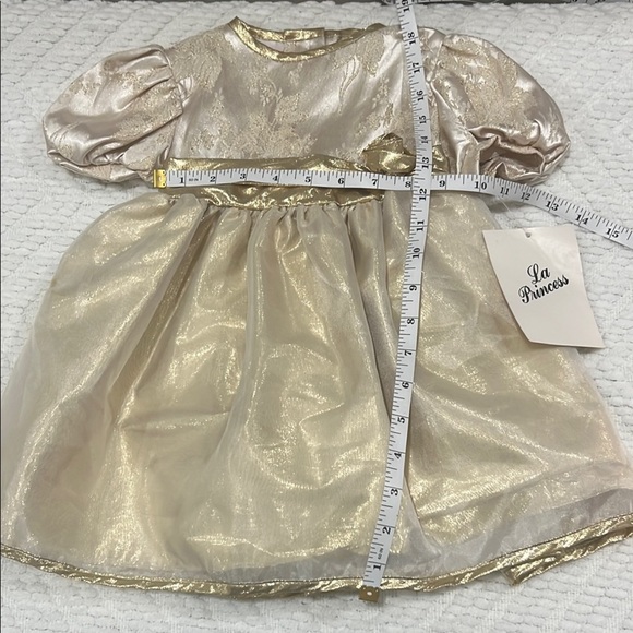 Vintage Dress Baby Toddler Girl Party Easter Gold Puff Sleeve Fancy Formal - Picture 5 of 9